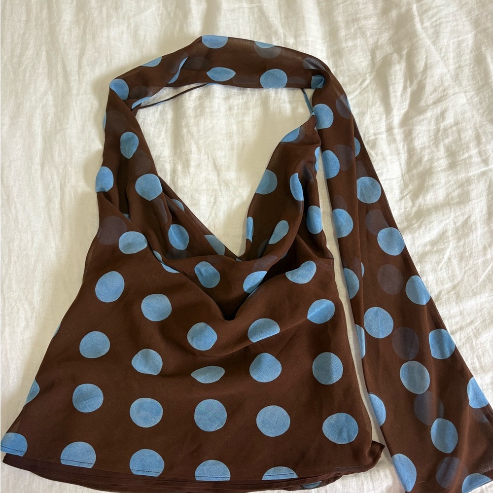 Zara Brown and Blue Polka Dot Tank Top